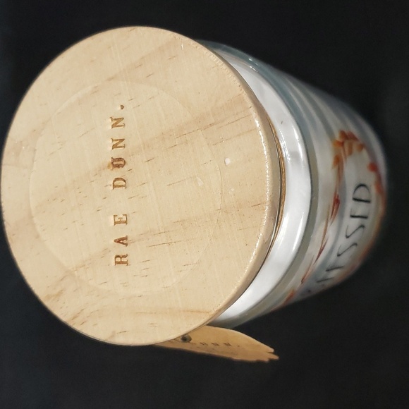 Rae Dunn NWT BLESSED Wooden Lidded Glass Canister with Cottonballs - Picture 2 of 5